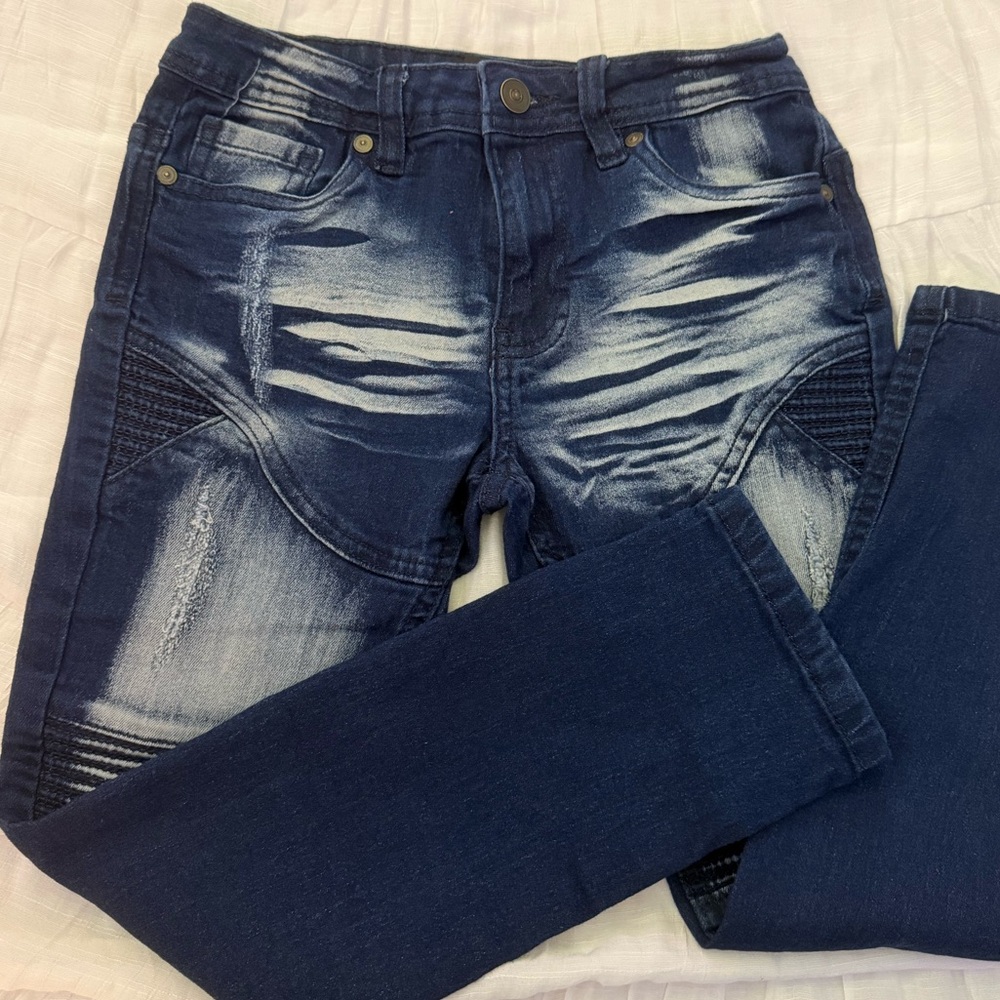 Fashion Nova Kids Dark Blue Distressed Jeans